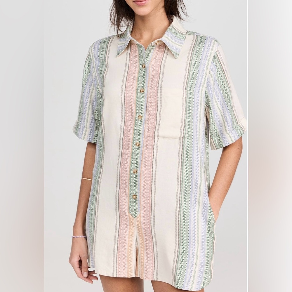 Free People Striped Jumpsuit in Cream and Green